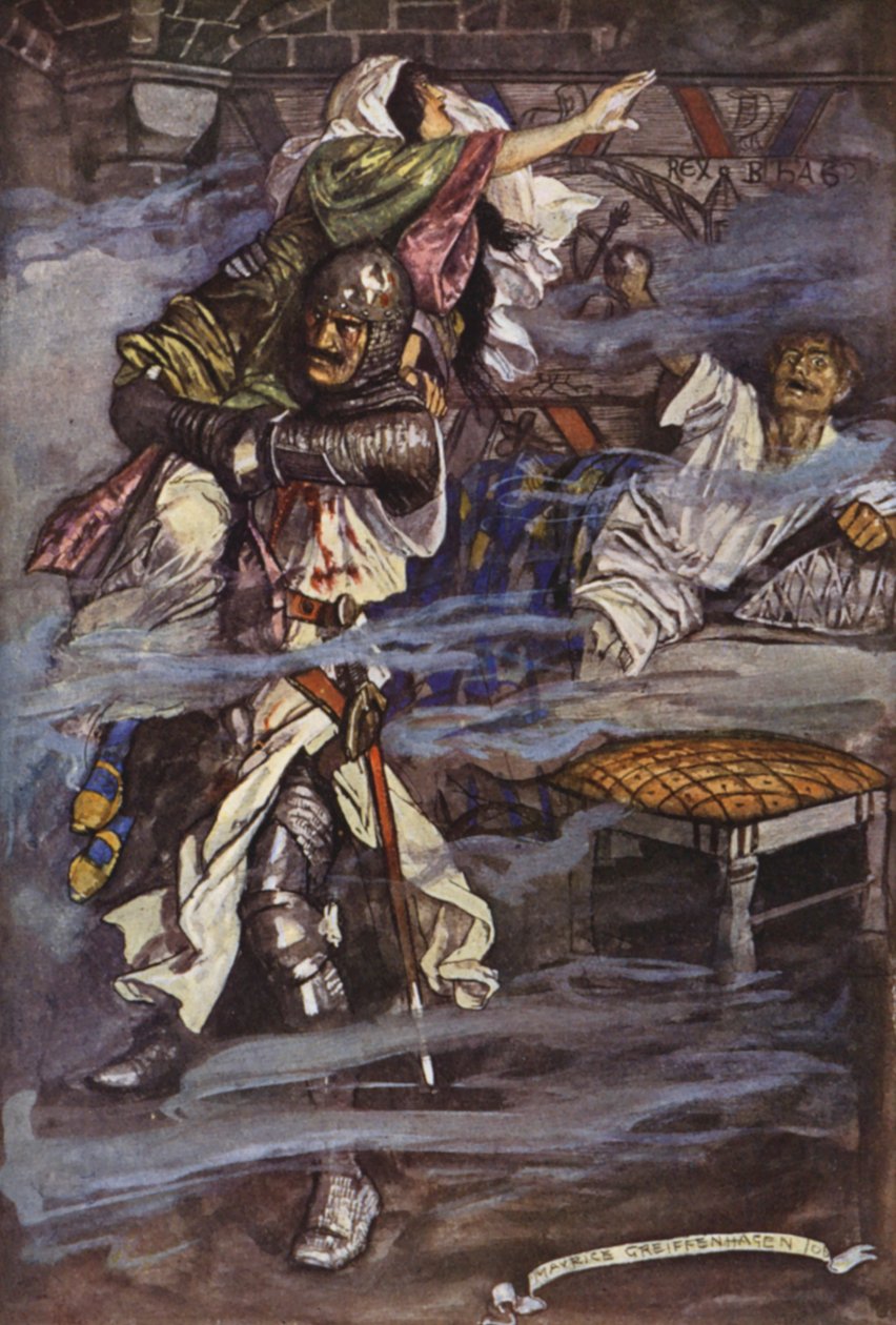 Illustration pour Ivanhoé de Sir Walter Scott (lithographie couleur) - Maurice (after) Greiffenhagen