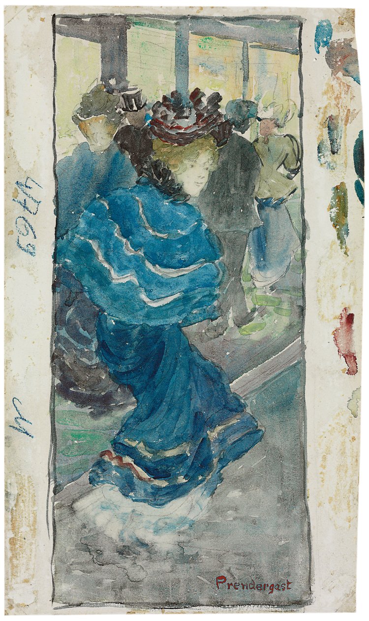 Femme élégante en robe bleue, c.1893-94 - Maurice Brazil Prendergast