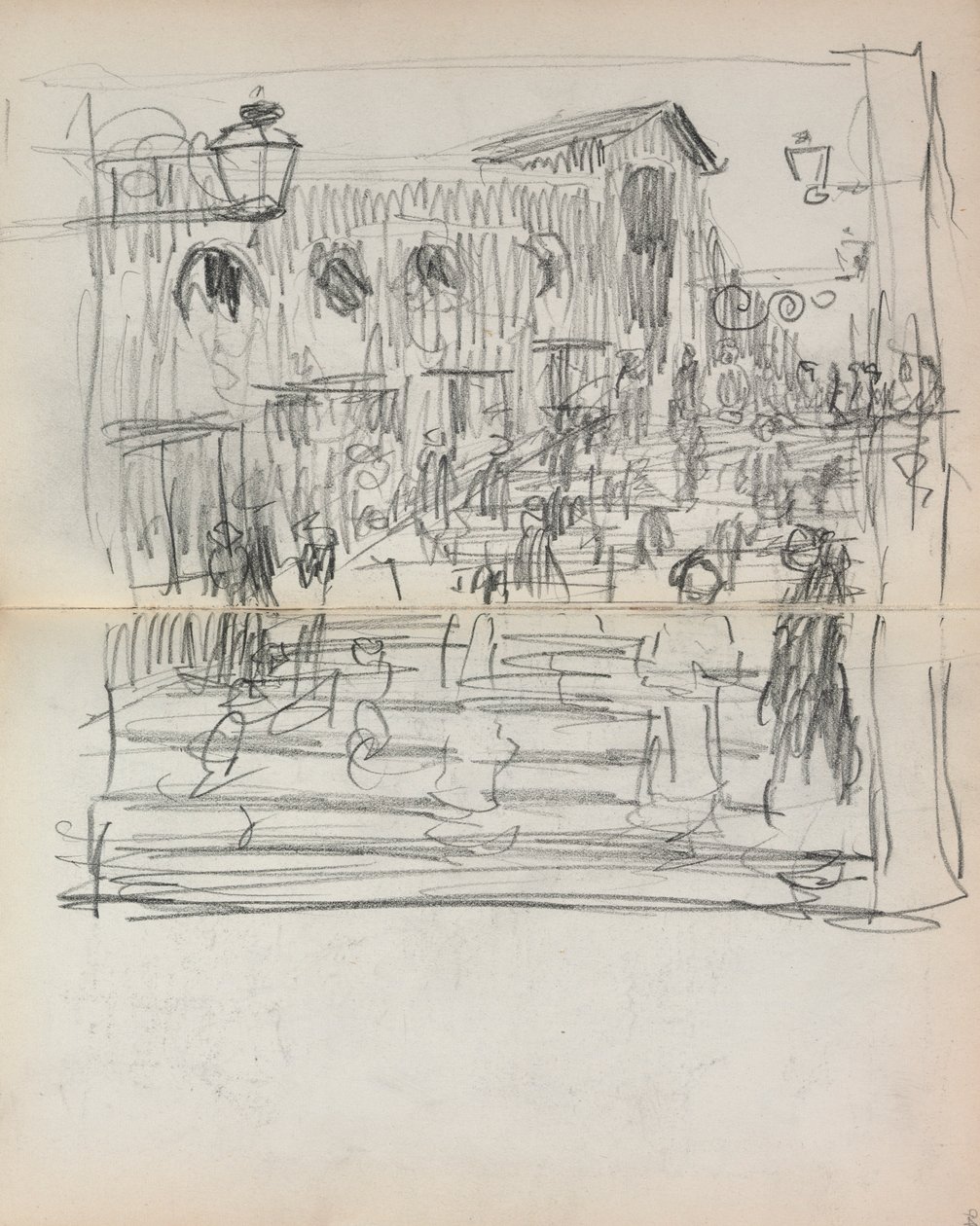 Carnet de croquis italien : Pont avec des figures page 93 & 94 - Maurice Brazil Prendergast