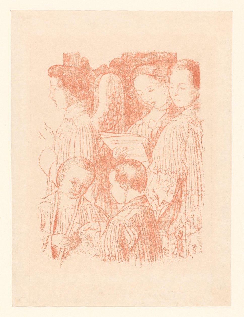 Trois anges chantants et deux enfants de chœur pendant la Sainte Messe - Maurice Denis