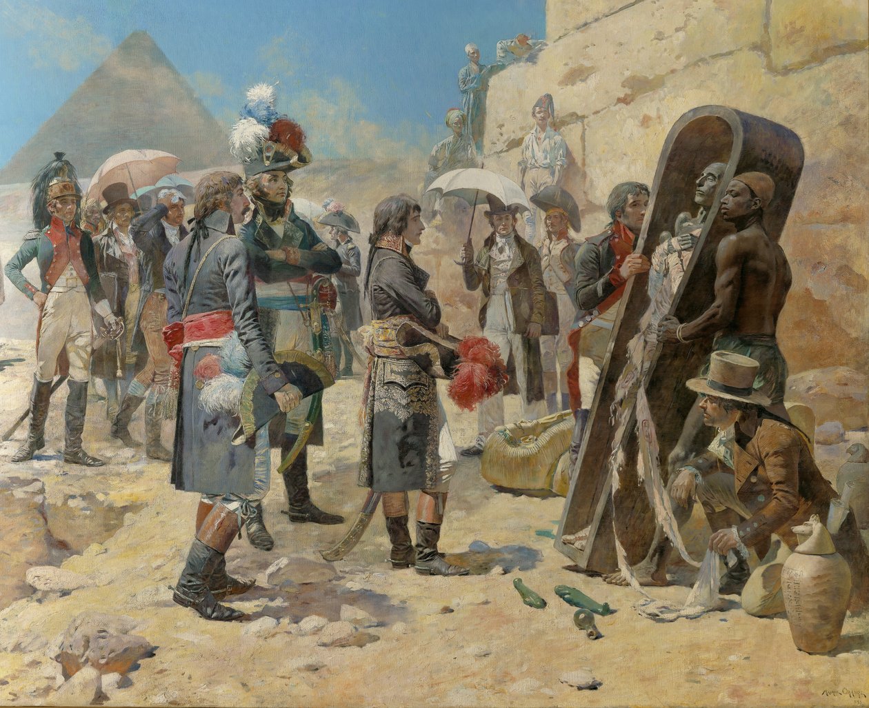 Napoléon Bonaparte devant les pyramides contemplant la momie d