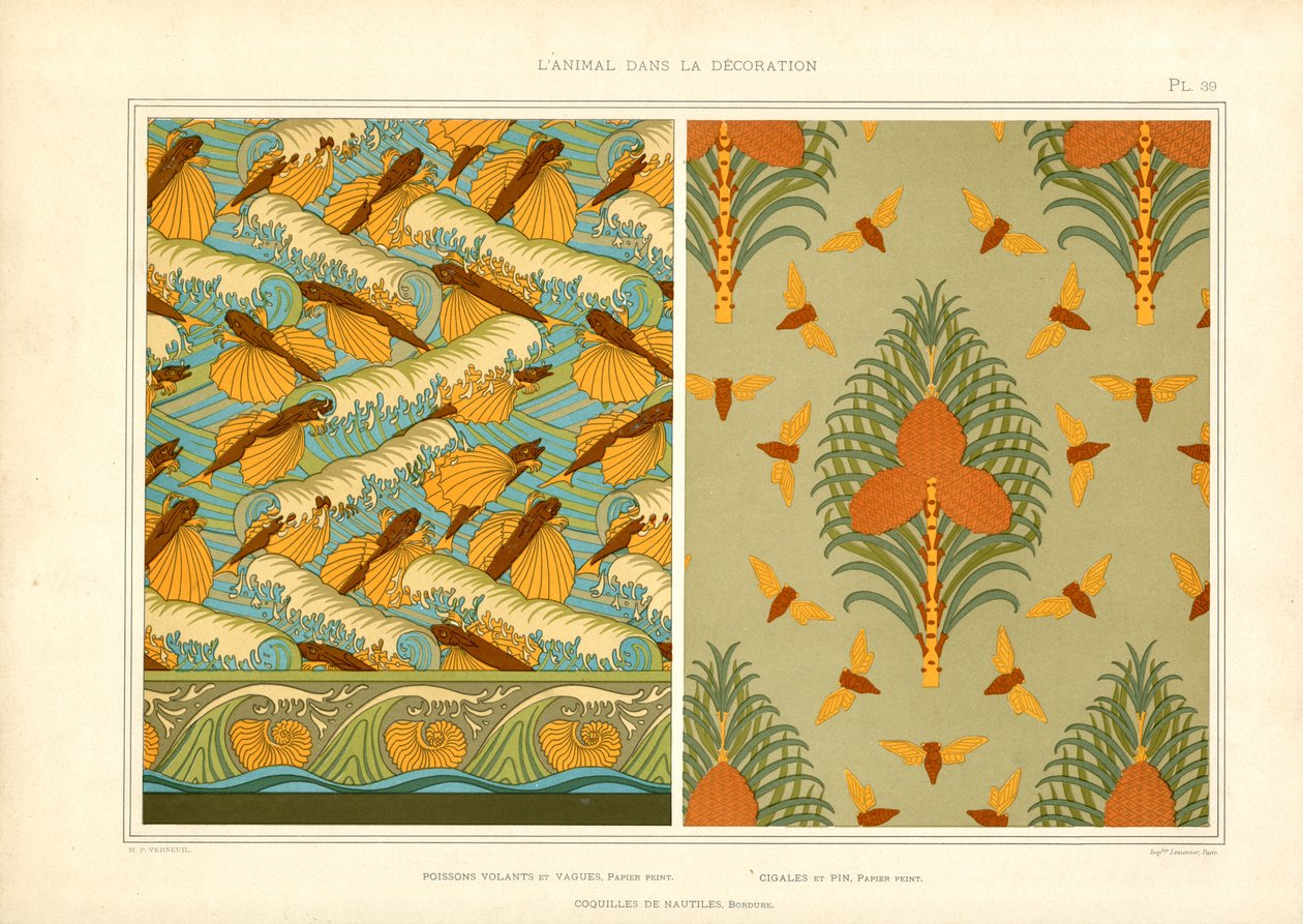 Motifs de papiers peints Art Nouveau avec insectes et animaux marins ...