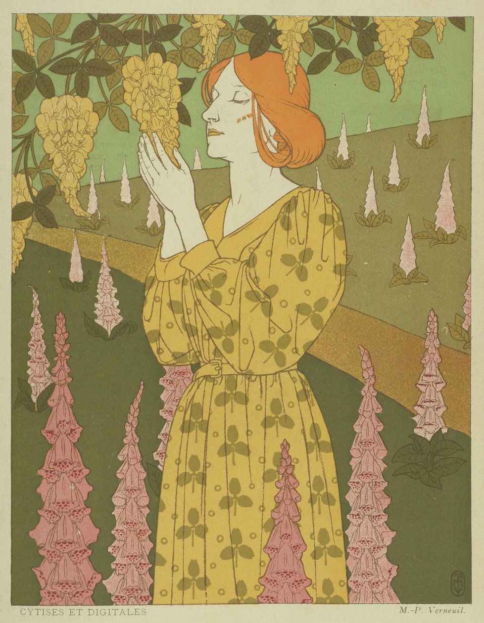 Cytises et digitales - Femme avec glycine et digitales - Maurice Pillard Verneuil