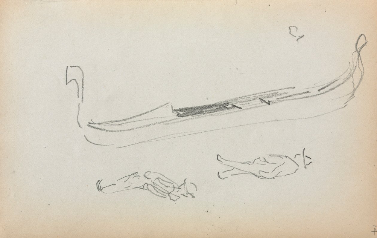 Carnet de croquis italien : Gondole et deux gondoliers (page 14) - Maurice Prendergast