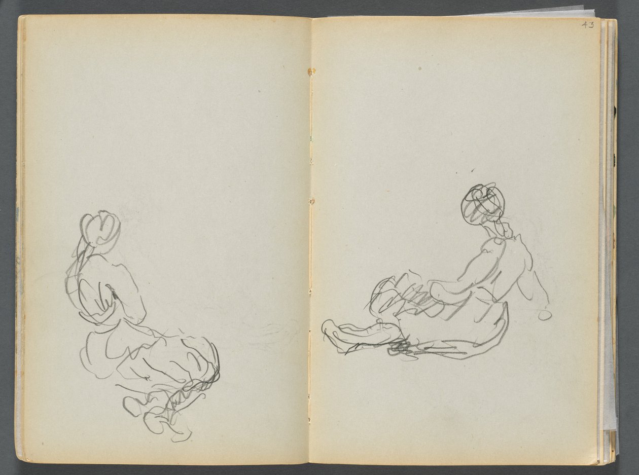 Sketchbook- The Granite Shore Hotel, Rockport, page 042  43 : Deux figures féminines assises - Maurice Prendergast