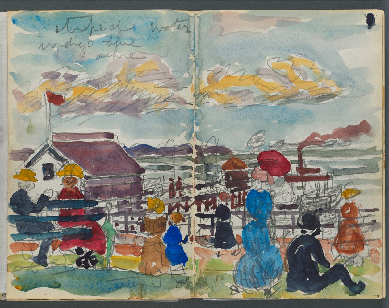 Carnet de croquis, The Dells, n° 127, pages 152 et 153 : Personnages sur le littoral - Maurice Prendergast