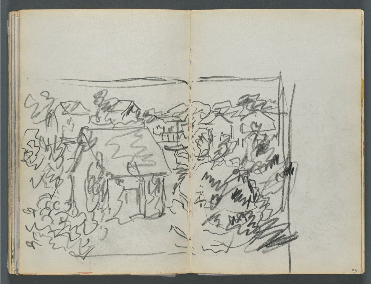 Sketchbook, The Dells, N° 127, page 154  155 : Paysage avec maisons - Maurice Prendergast