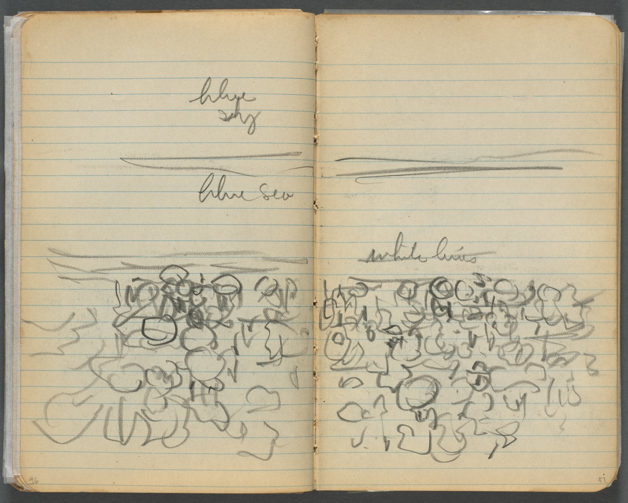 Sketchbook, page 046  47 : Vue de la plage avec des notations de couleur - Maurice Prendergast