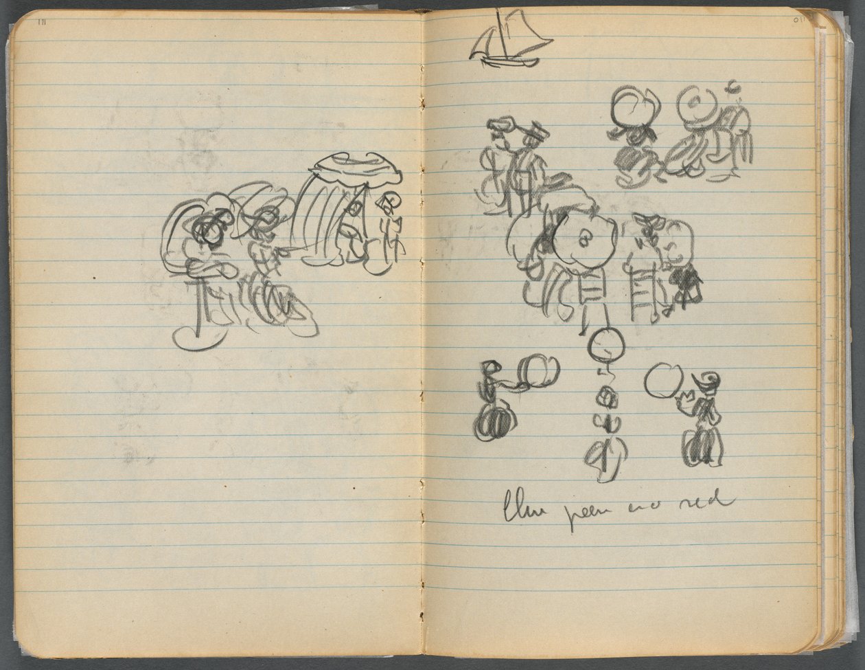 Carnet de croquis, page 110 111 : Étude pour des figures sur une plage - Maurice Prendergast