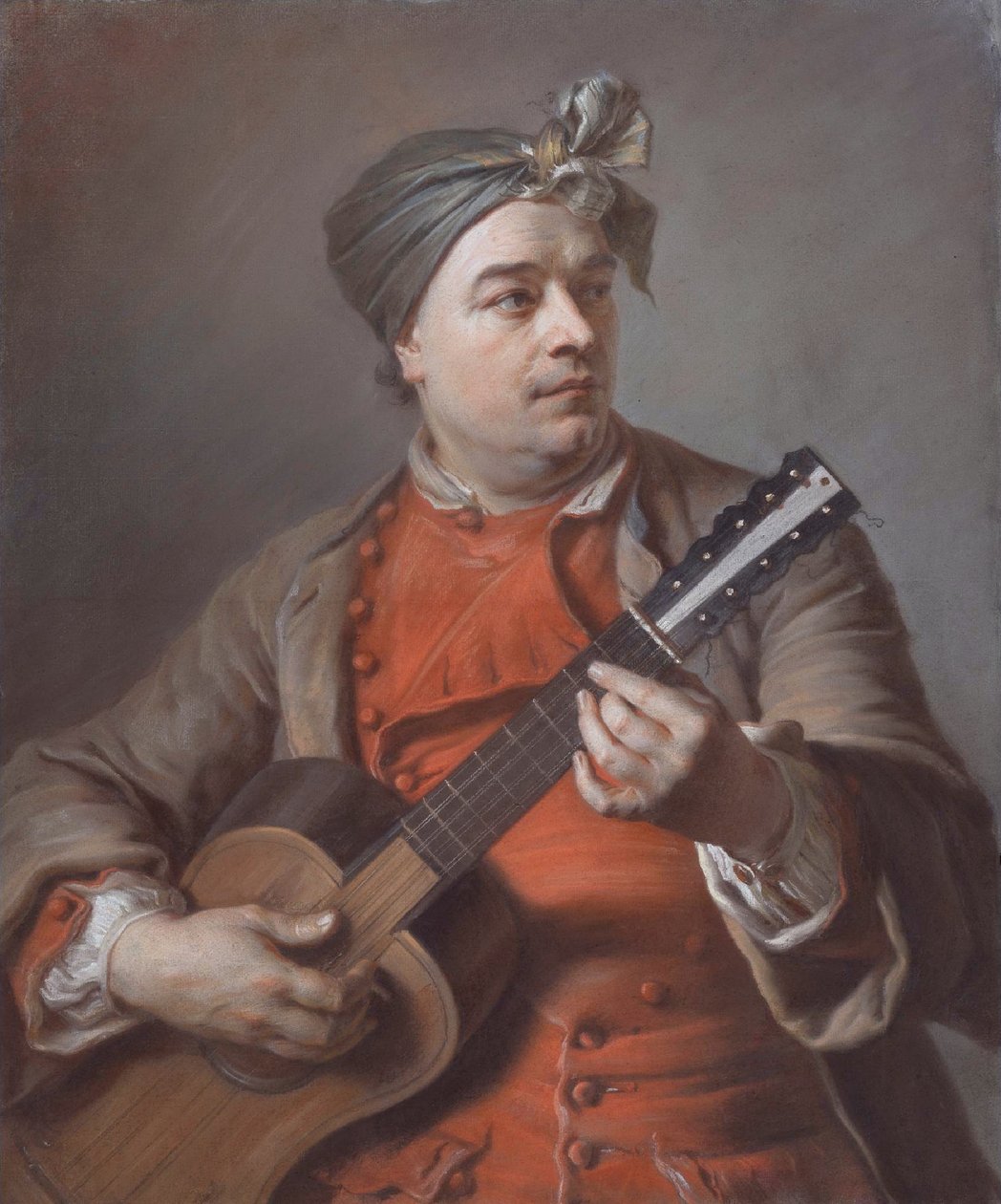 Portrait de Jacques Dumont Le Romain jouant de la guitare - Maurice-Quentin de La Tour