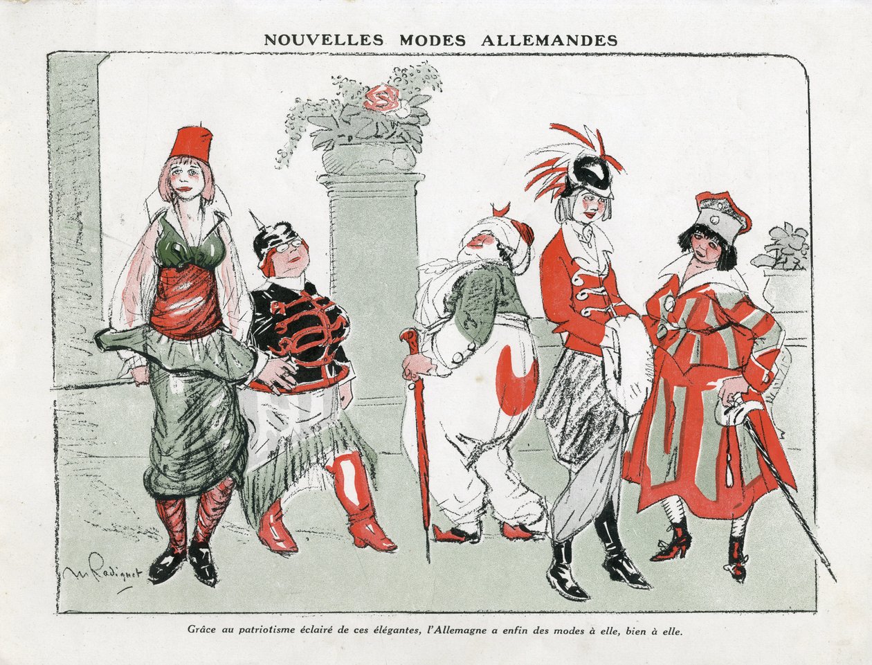 Illustration de Maurice Radiguet (1866-1941) dans Mode en Allemagne, vers 1915 - Nouvelles modes allemandes - Guerre de 14-18, Allemagne Prusse, Turquie, Mode, Triplice - Femmes - Maurice Radiguet