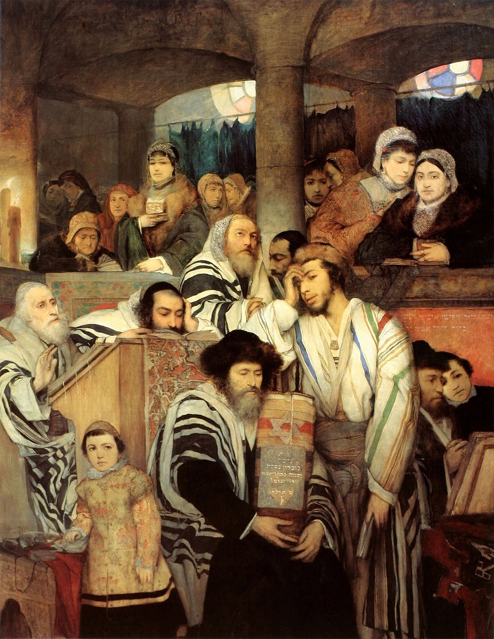 Juifs priant dans la synagogue pour Yom Kippour - Maurycy Gottlieb