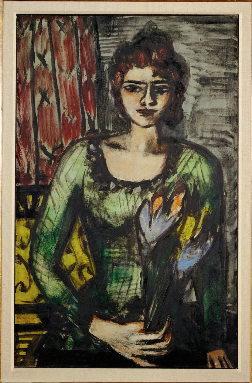 Portrait de Quappi (Mathilde, la seconde femme de Beckmann) avec un pull-over vert - Max Beckmann