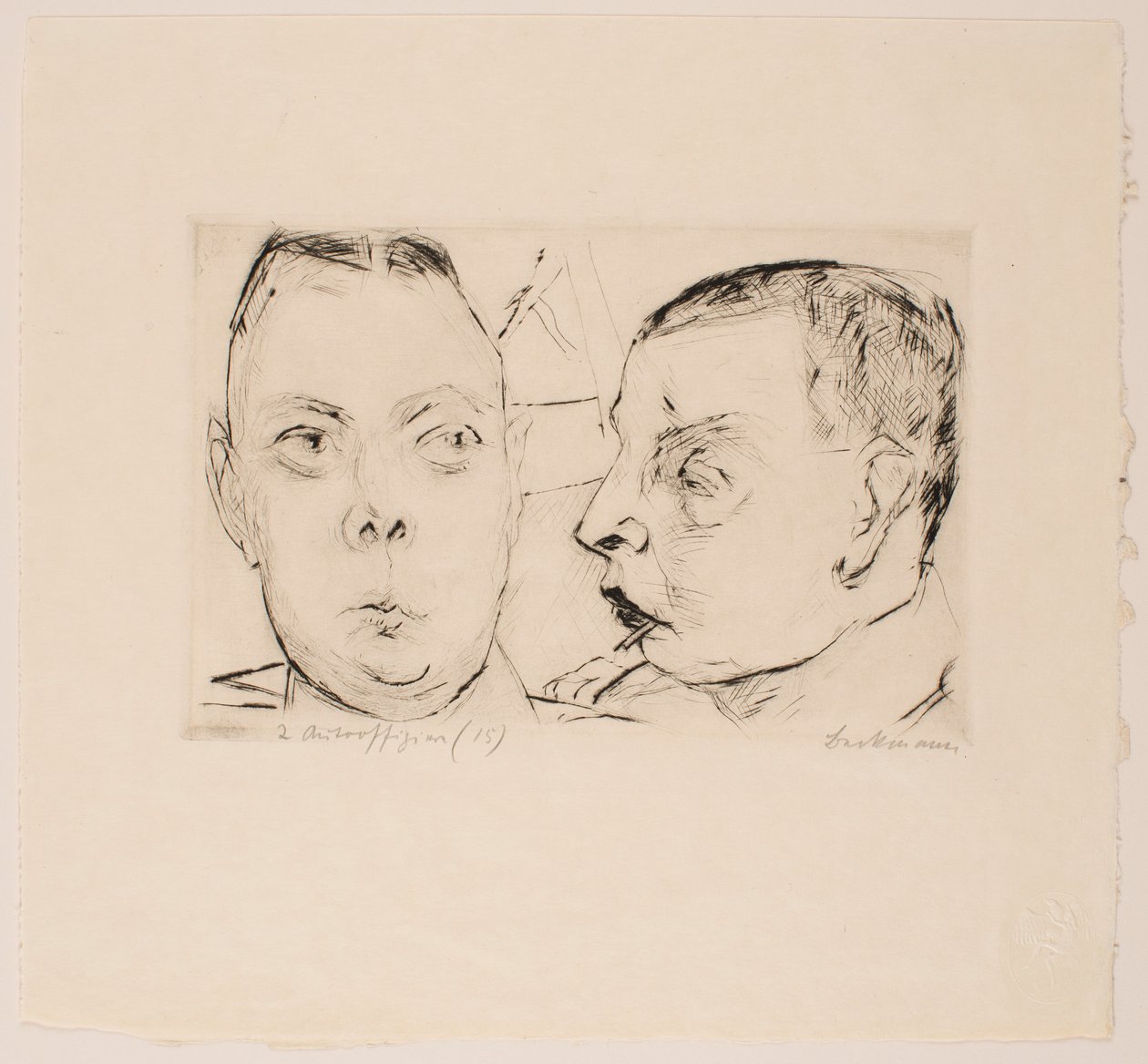 Deux officiers automobiles, planche 15 du portfolio « Visages » - Max Beckmann
