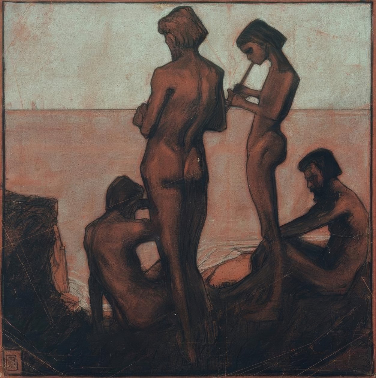 Quatre Jeunes Hommes à la Mer (Jeunes Hommes à la Mer – Quatre Figures Masculines à la Mer) - Max Beckmann