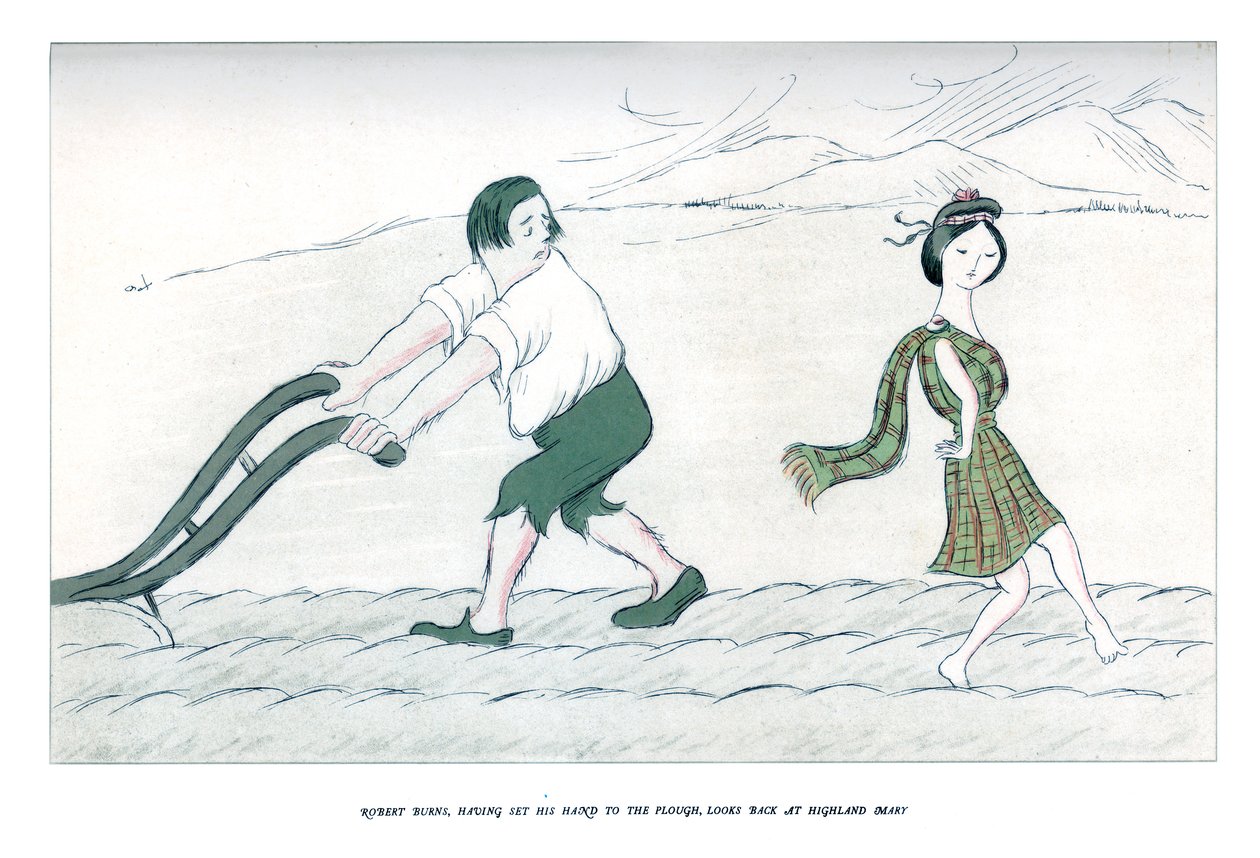 Robert Burns, ayant mis la main à la charrue, regarde en arrière vers Highland Mary, 1904 - Henry Maximilian Beerbohm