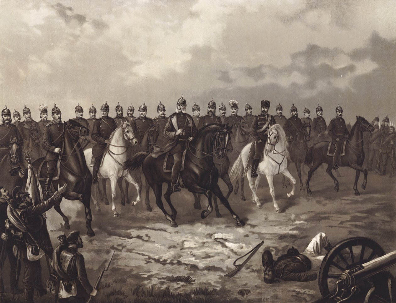 Le roi Guillaume Ier de Prusse et son état-major (lithographie) - Max Henze-Dassau