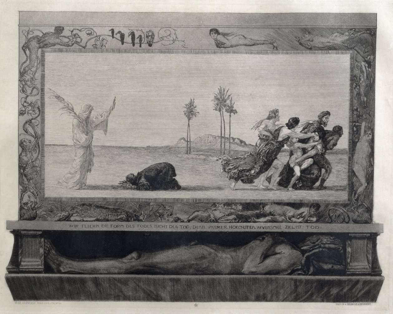 La mort comme sauveur (Der Tod als Heiland) illustration de la première partie, Opus XI de "Sur la mort". - Max Klinger