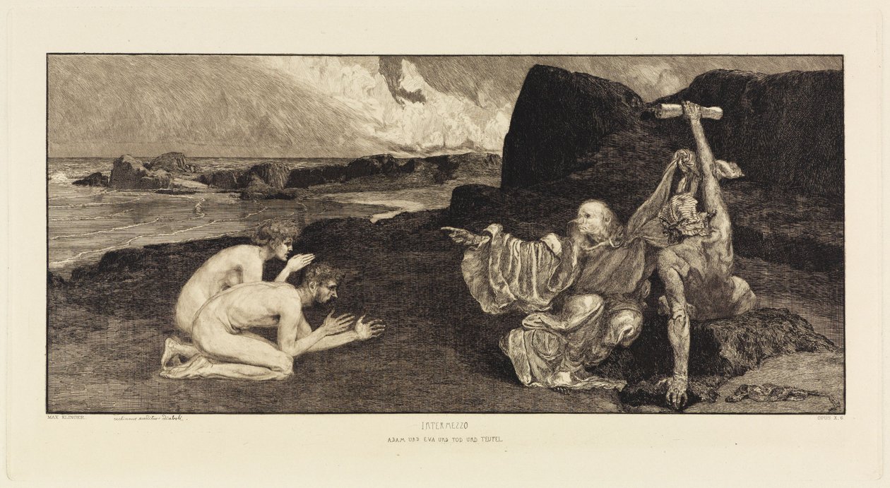 Intermezzo (Adam et Ève, la Mort et le Diable) (Un amour, opus X, feuille 6) - Max Klinger