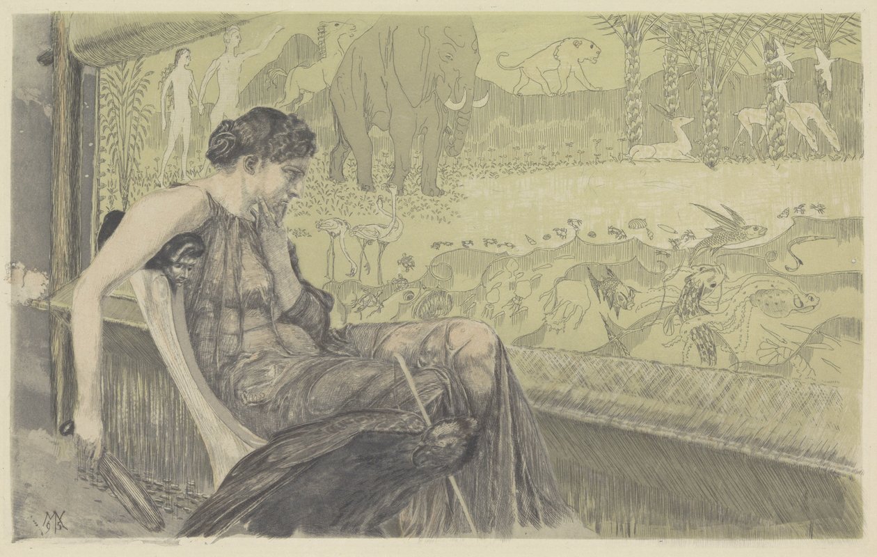 Pénélope regarde son métier à tisser, perdue dans ses pensées - Max Klinger