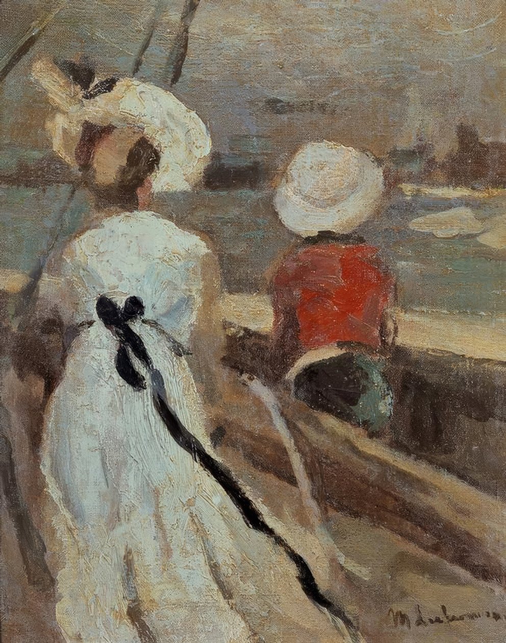 Femme avec enfant dans un voilier - Max Liebermann