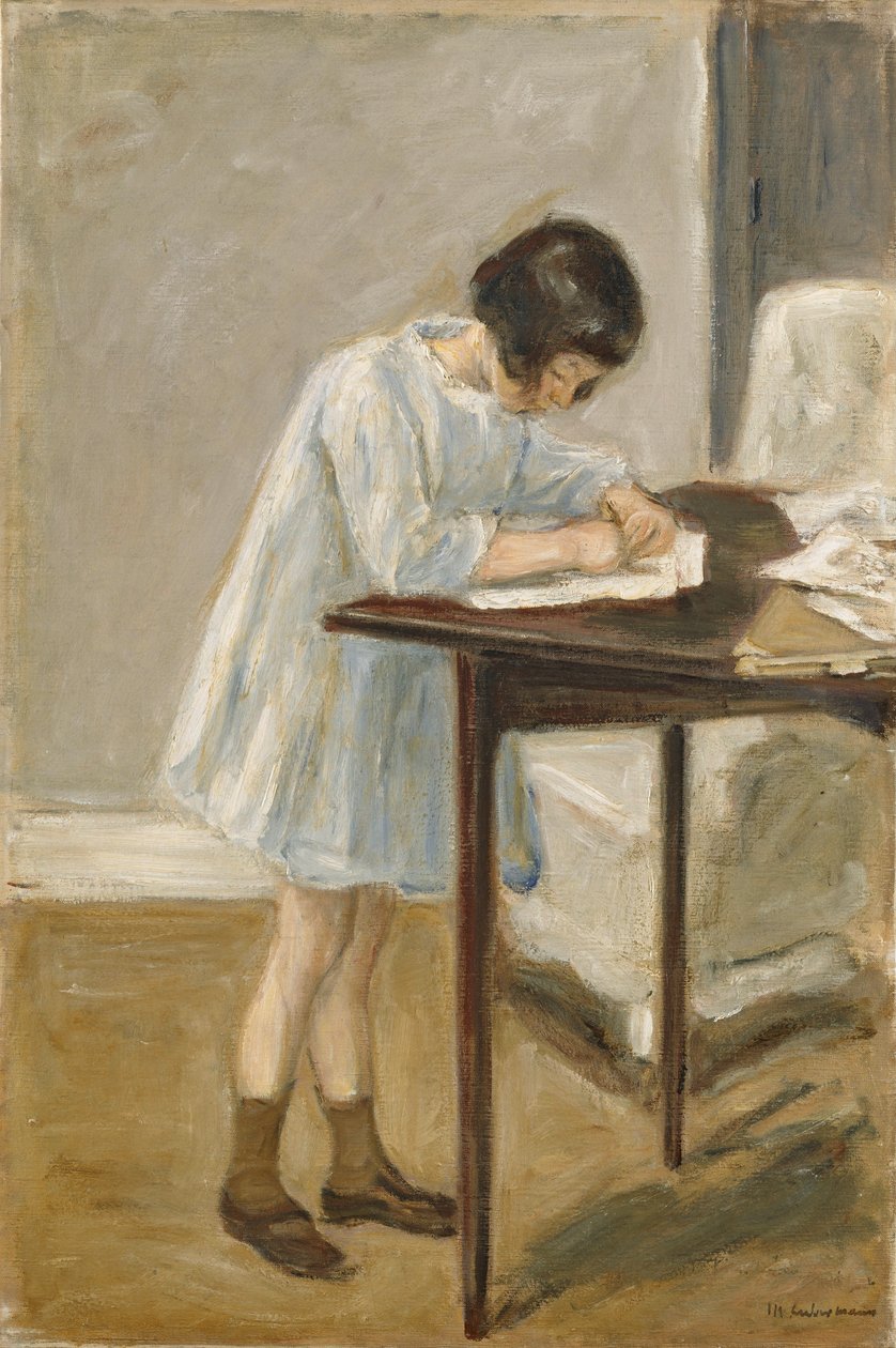 Petite-fille, jeune fille debout écrivant - Max Liebermann