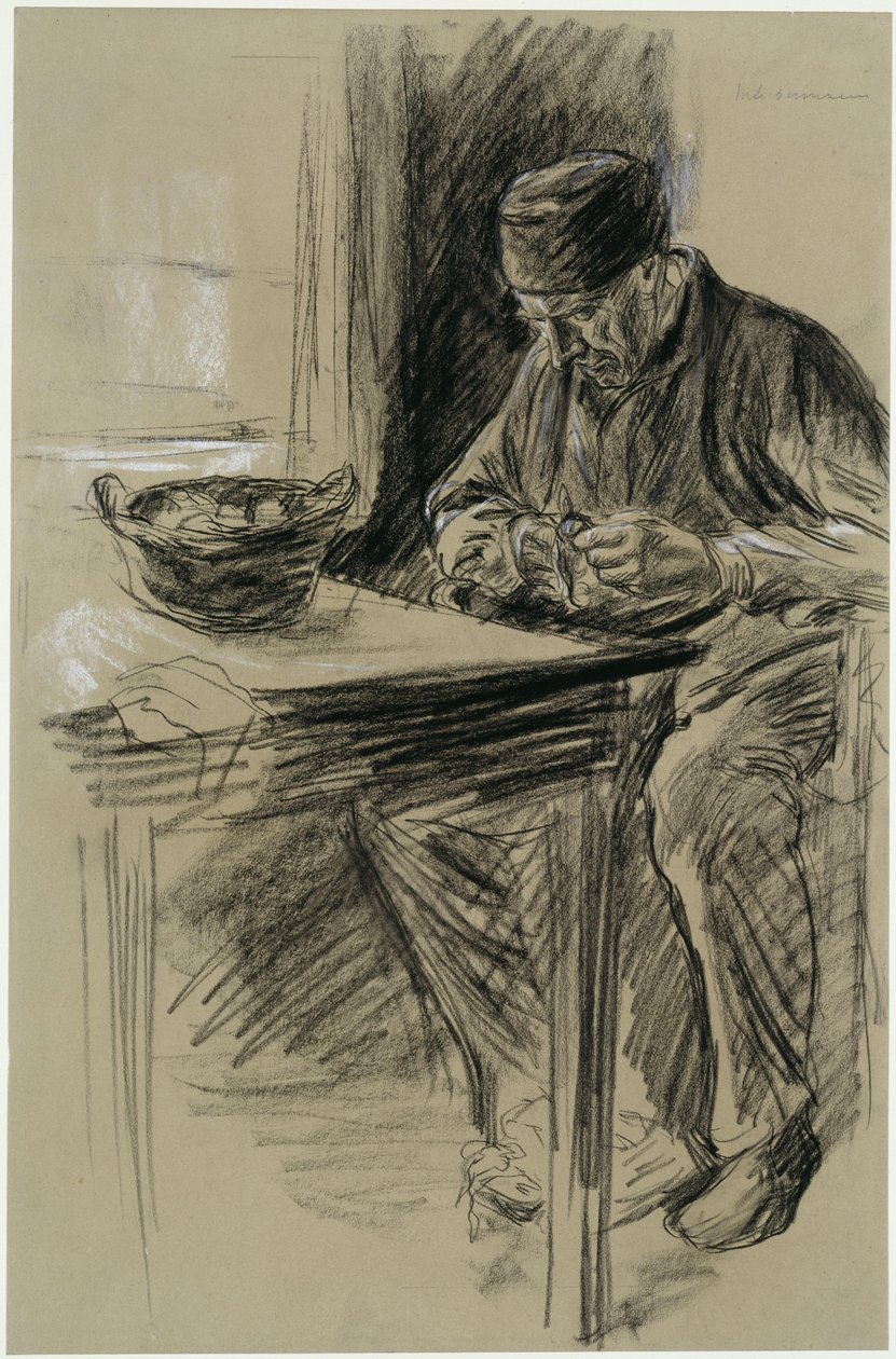 Un vieil homme épluchant des pommes de terre à Laren - Max Liebermann