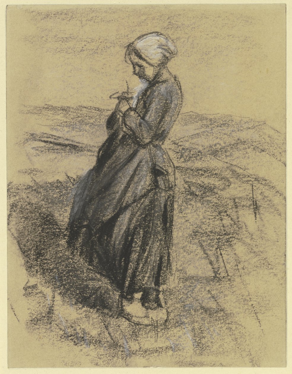 Une jeune fille dans un champ, en train de tricoter - Max Liebermann