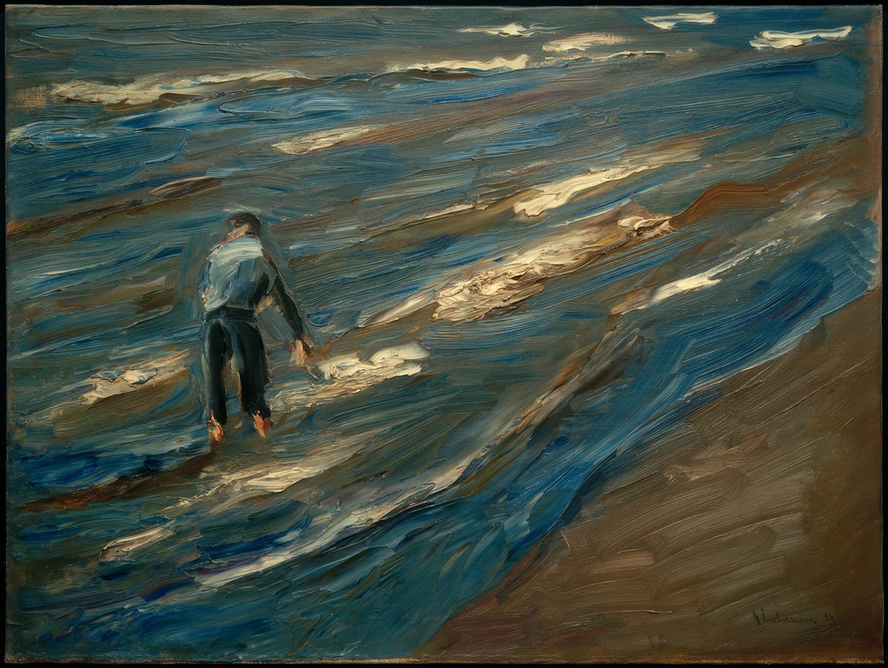 Pêcheurs de coquillages sur la plage - Mer bleue - Max Liebermann