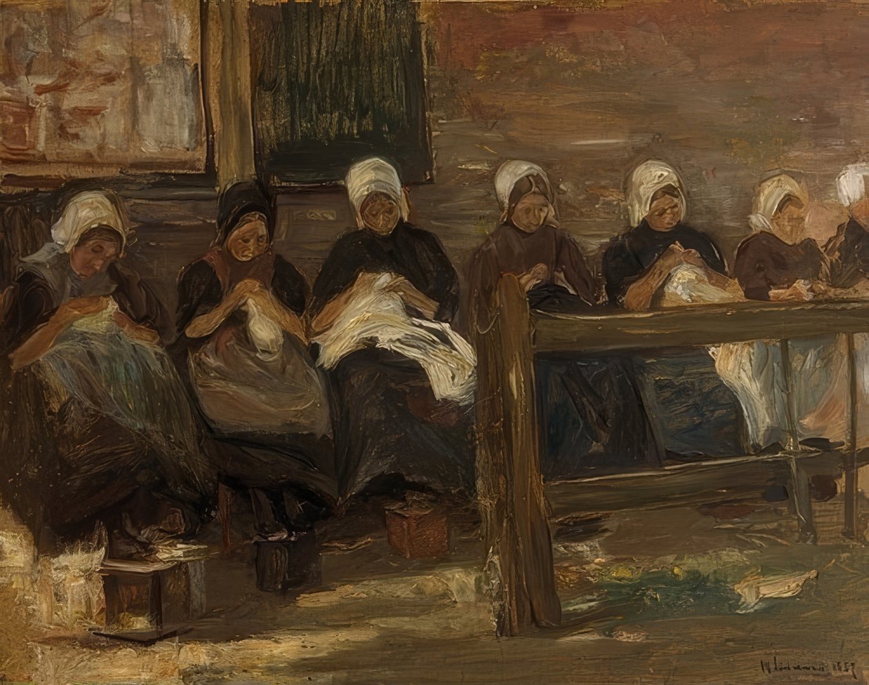 Filles cousant à Huyzen - Étude avec sept figures - Max Liebermann