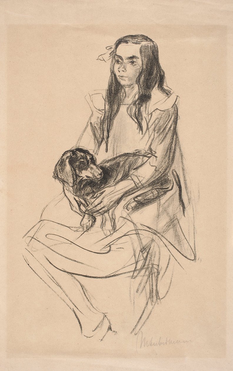 Jeune fille assise avec un teckel - Max Liebermann