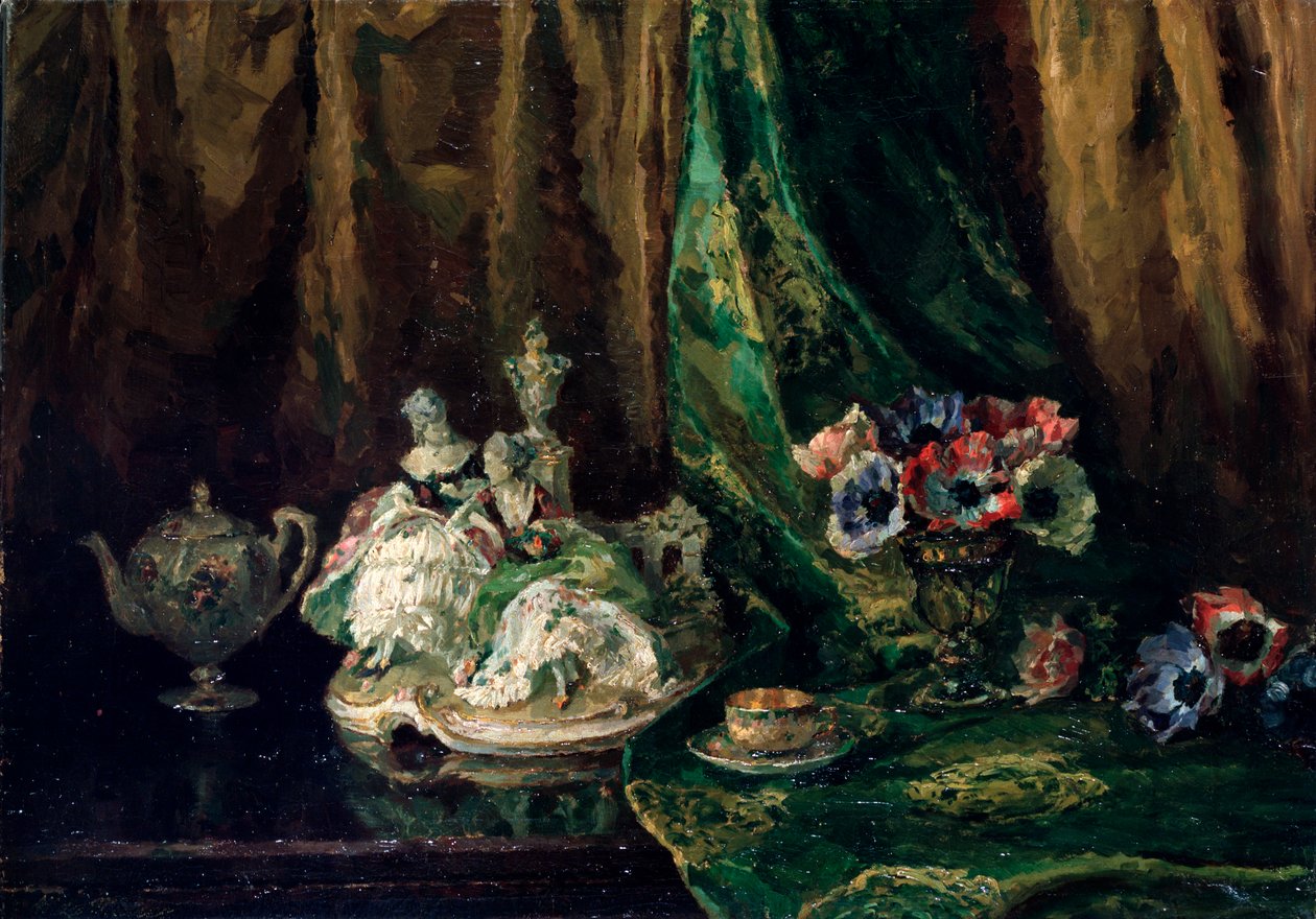 Nature morte avec porcelaine et fleurs, 20e siècle - Max Müller