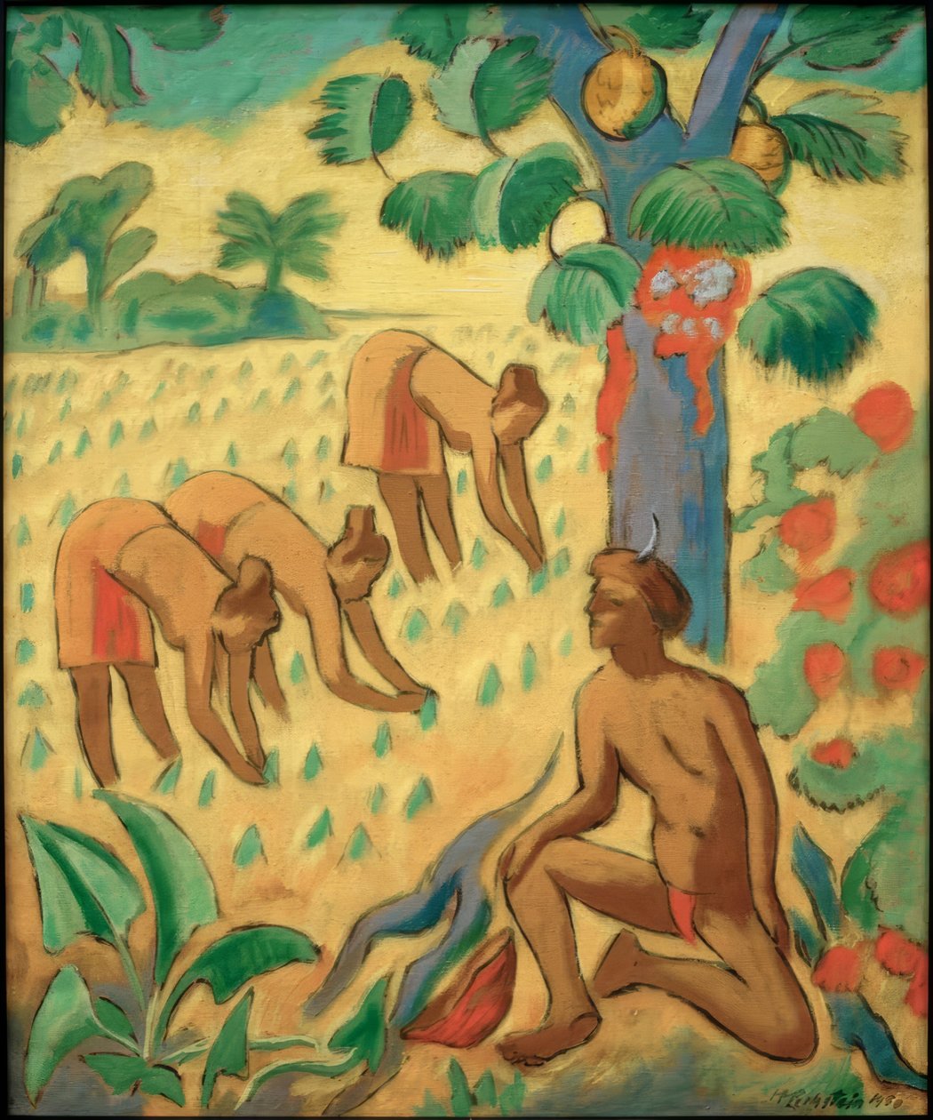 Beim Taro-Pflanzen auf Palau von Max Pechstein
