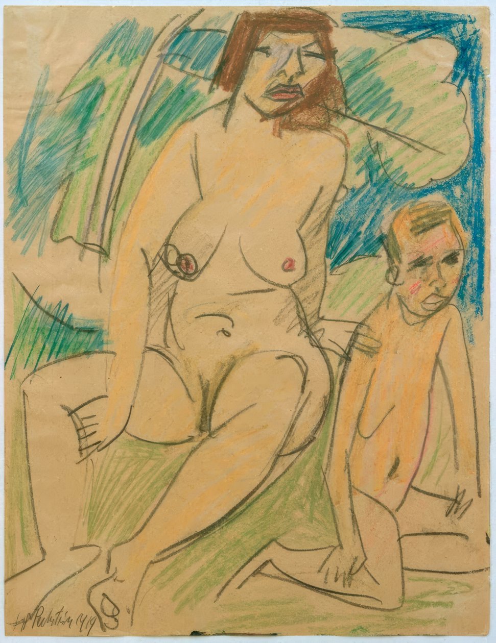 Femme nue avec enfant - Max Pechstein
