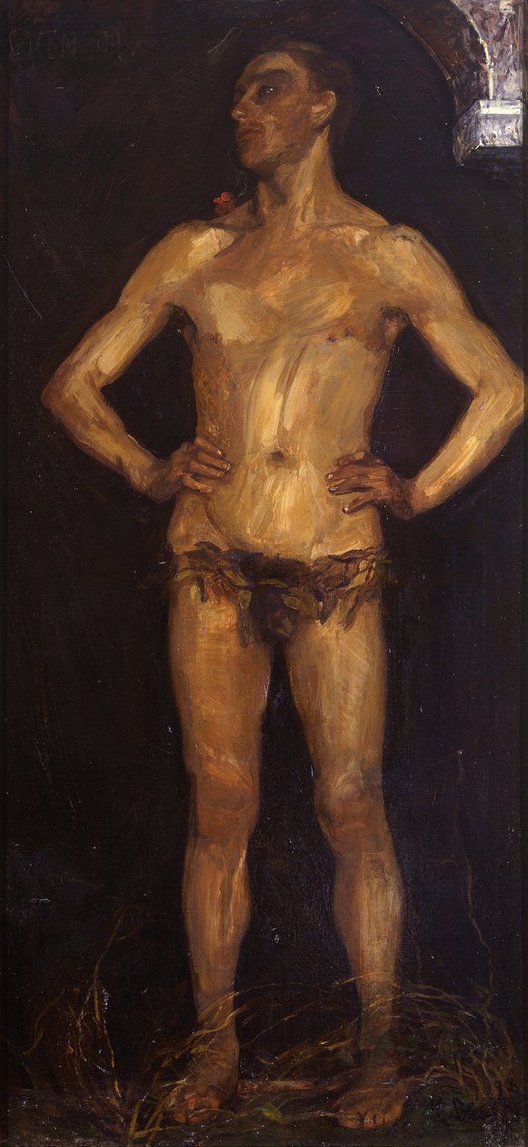 Mann. Rechte Tafel des Diptychons „Menschenpaar (Homo Sapiens)“ (Verso: weiblicher Rückenakt) - Max Slevogt