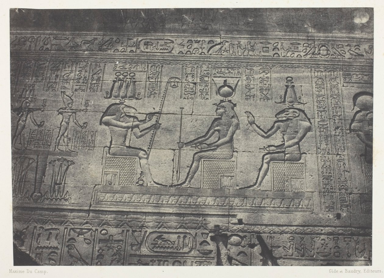 Grand Temple de Dendérah (Teutyres), Sculptures de la Façade Postérieure; Haute-Egypte, plate 19 from the album "Egypte, Nubie, Palestine et Syrie" (1852) - Maxime Du Camp