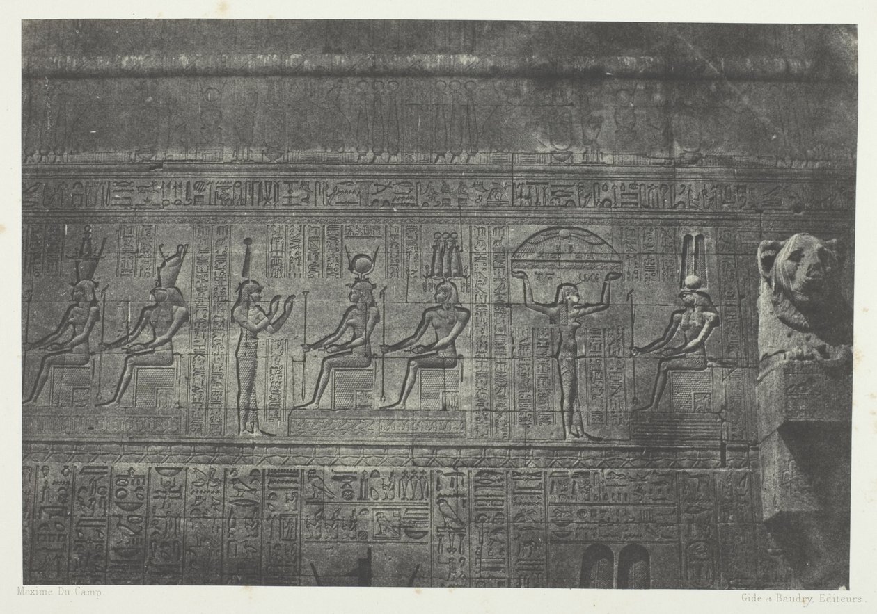 Grand Temple de Dendérah (Teutyres), Sculptures de la Façade Postérieure; Haute-Egypte, plate 20 from the album "Egypte, Nubie, Palestine et Syrie" (1852) - Maxime Du Camp