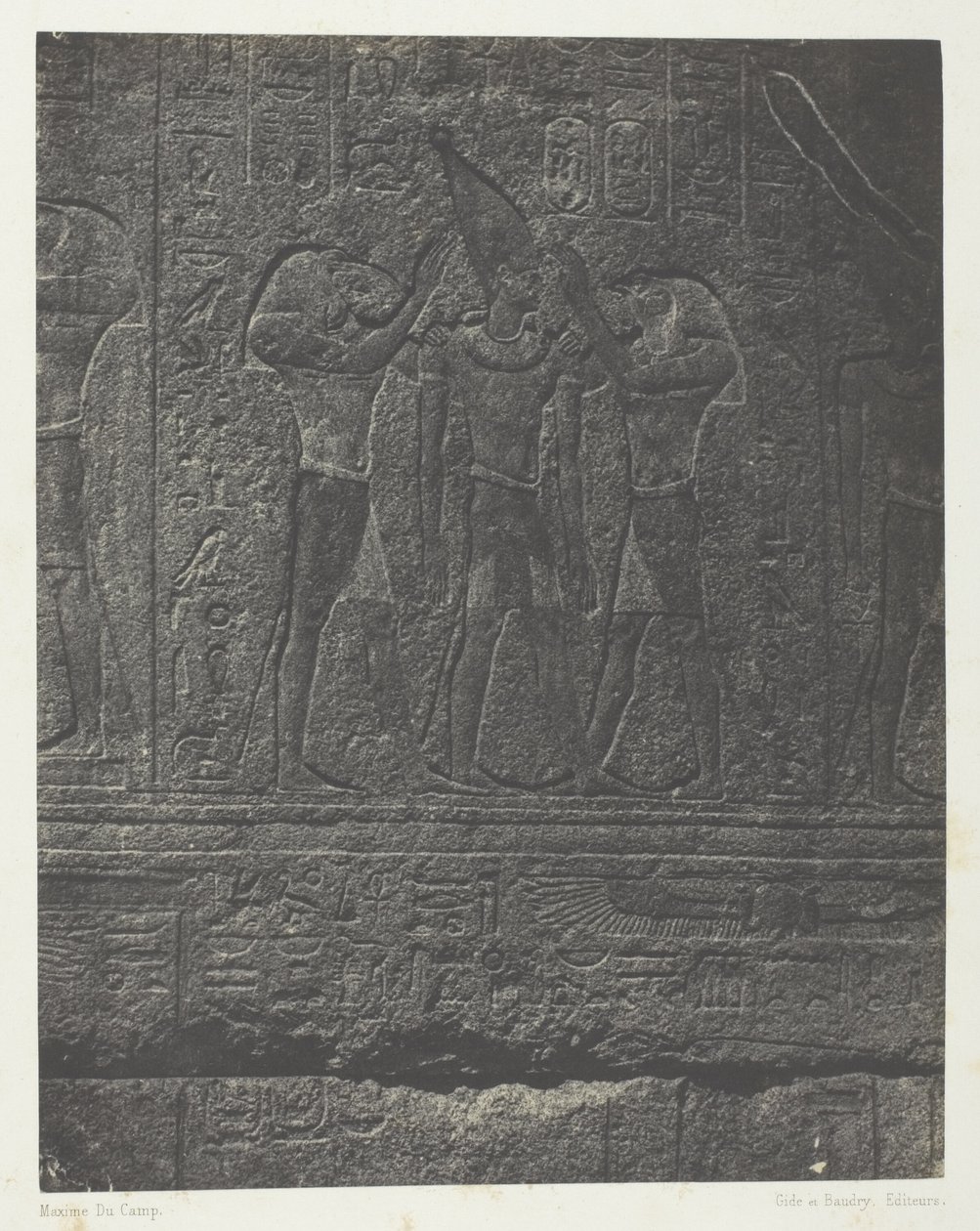 Palais de Karnak, sculptures extérieures du sanctuaire de granit; Thèbes - Maxime Du Camp