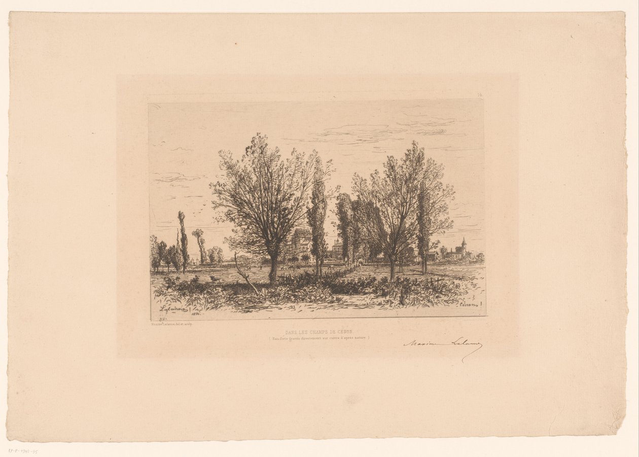 Paysage avec prairie et vue sur une ville - Maxime François Antoine Lalanne (signed by artist)