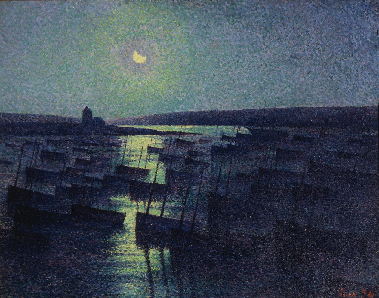 Camaret, clair de lune et bateaux de pêche - Maximilien Luce