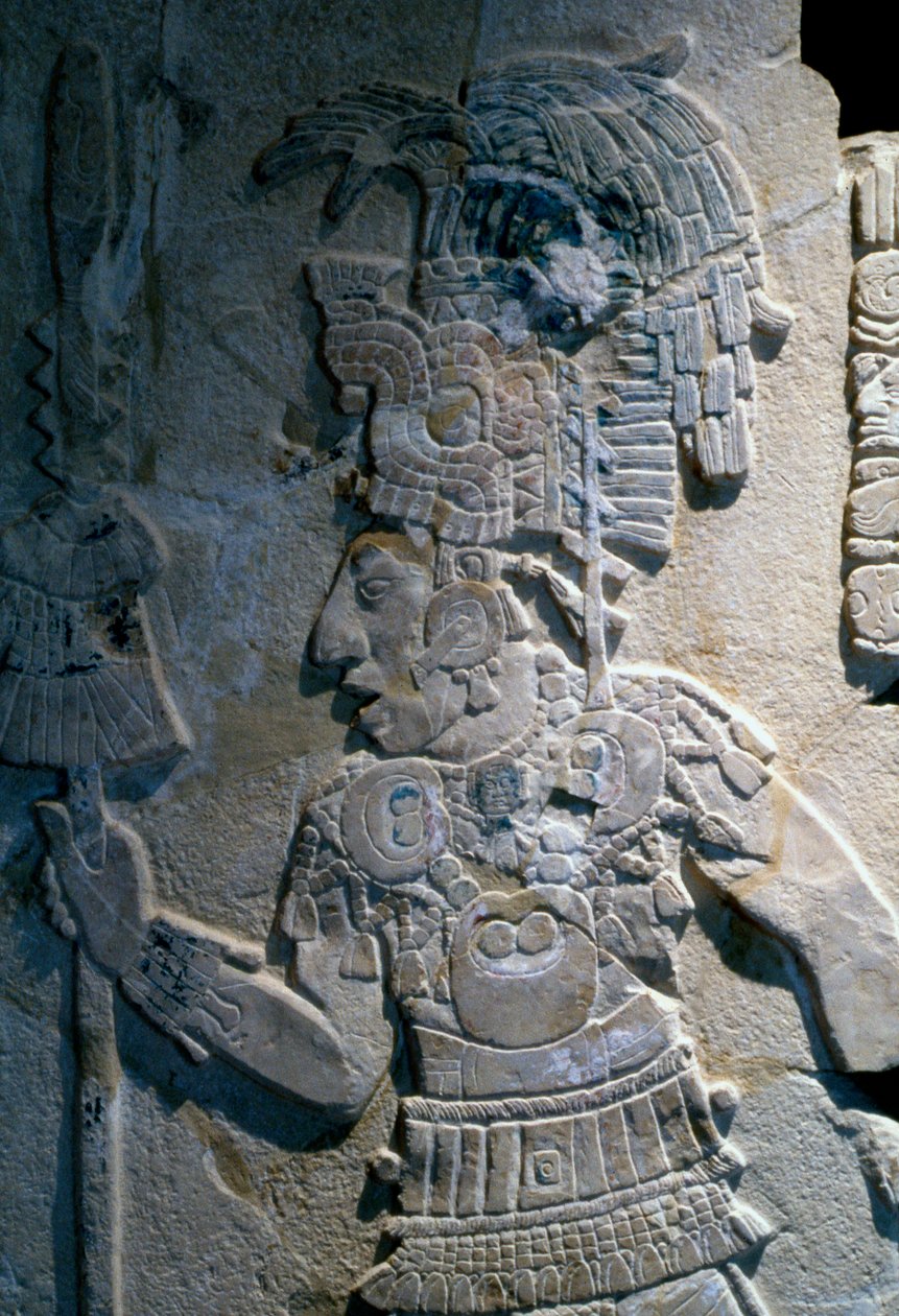 Bas-relief montrant la capture de Bolon Yoop par Kan Bahlam II, du Temple XVII, Palenque, 695 AD - Mayan