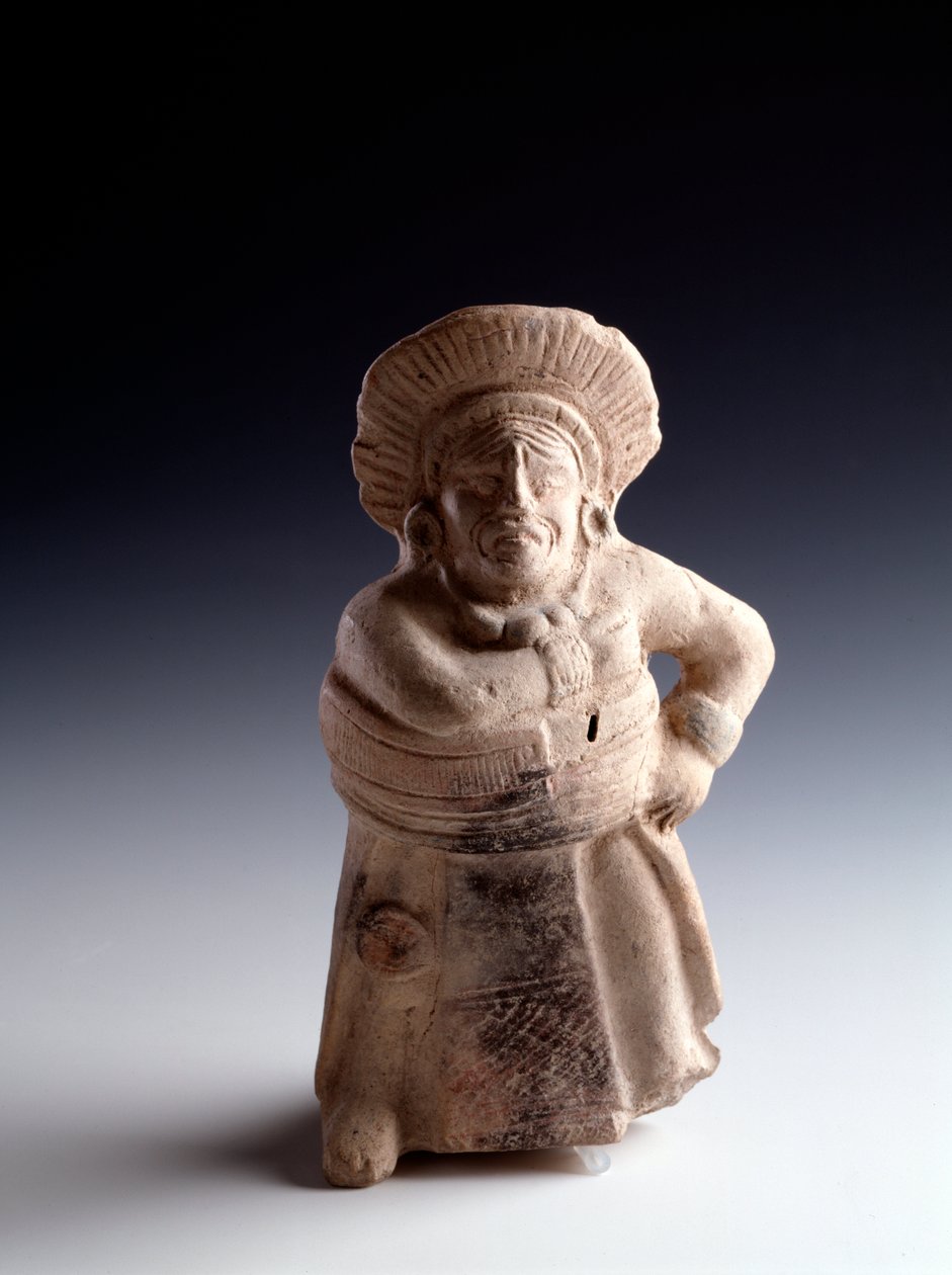 Art précolombien, civilisation maya, période classique : statuette en argile anthropomorphe représentant un joueur de balle, ayant la fonction d