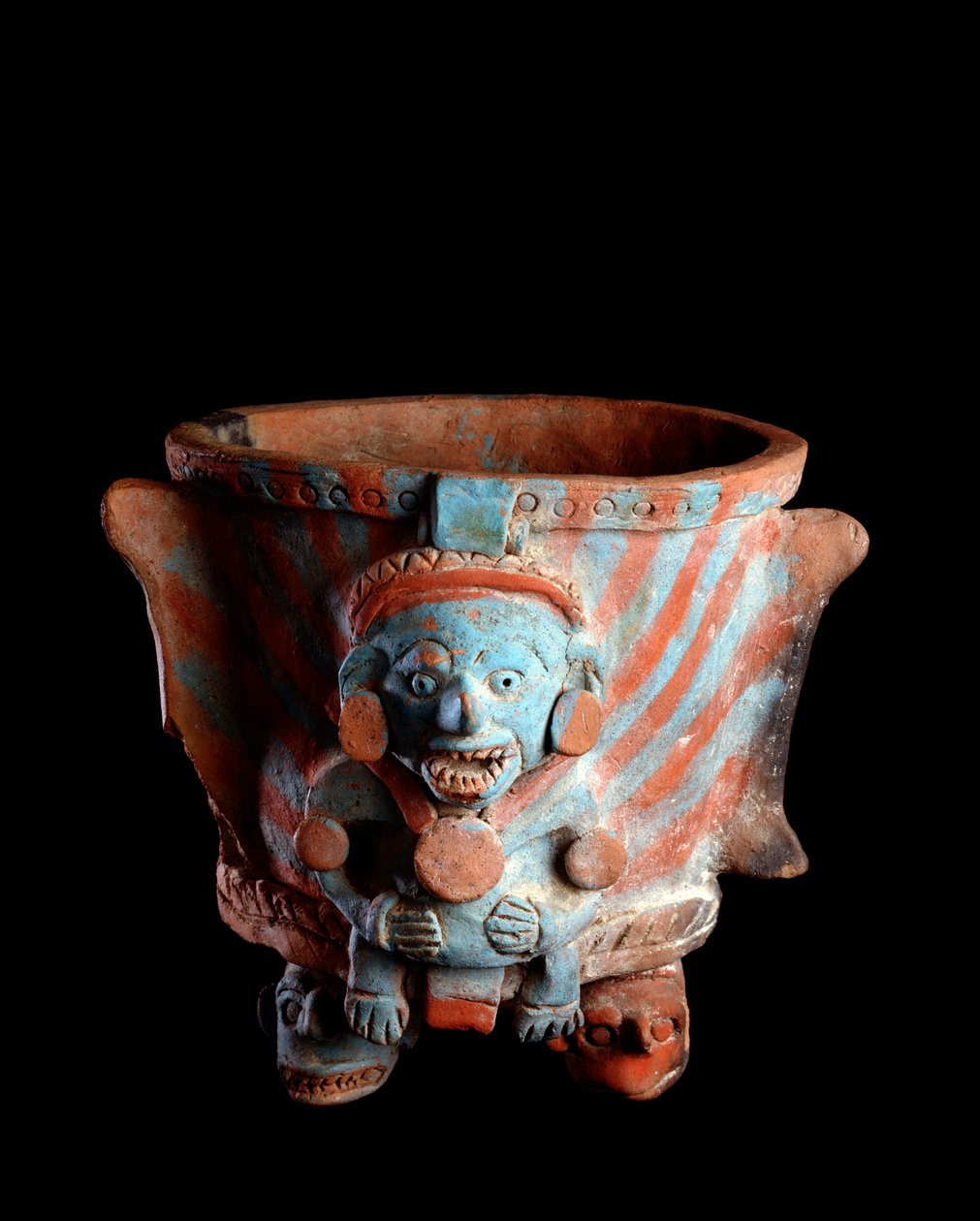 Art précolombien, civilisation maya, période postclassique : vase tripode avec encens en argile décoré d