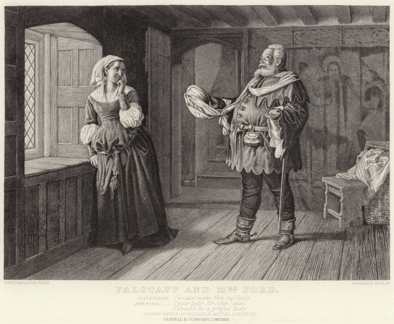 Falstaff et Mrs Ford, Les Joyeuses Commères de Windsor, Acte III, Scène III (gravure) - McLaren John Ralston