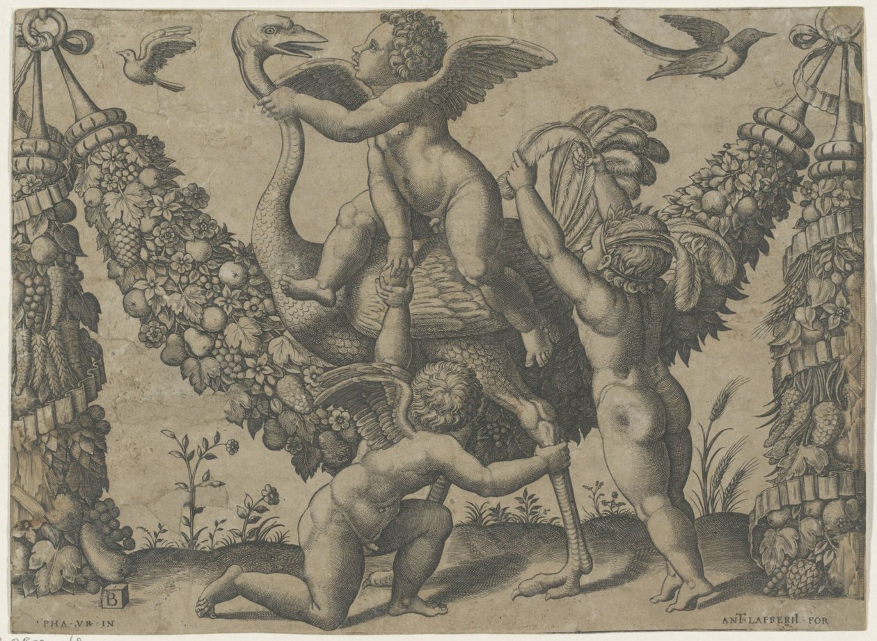 Trois putti avec une autruche - Meester van de Dobbelsteen