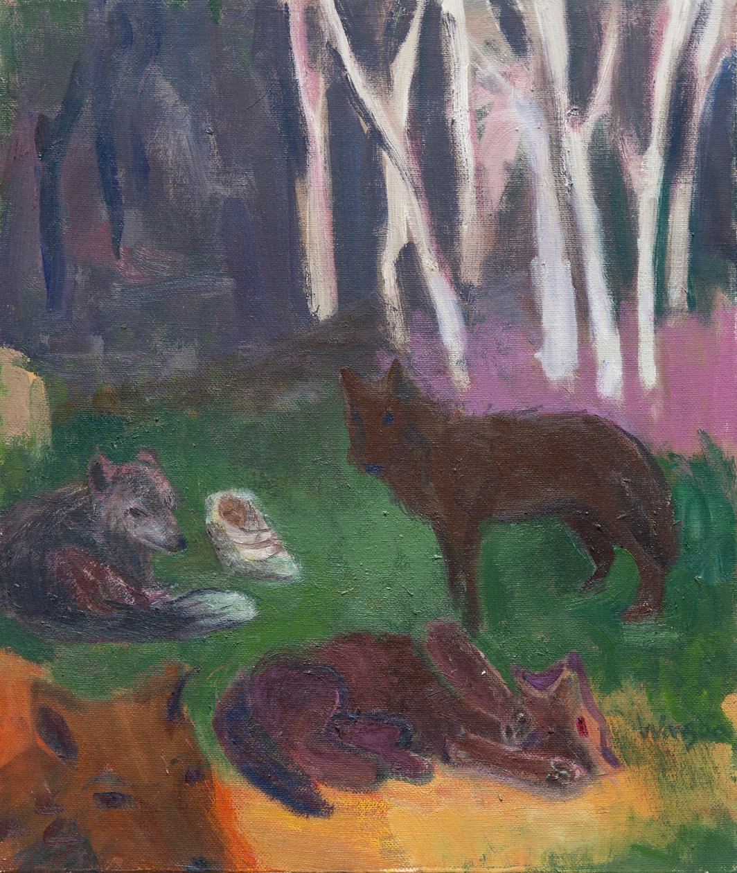 Un nouveau-né entouré de loups, 2016 (huile sur toile) - Megan Williamson