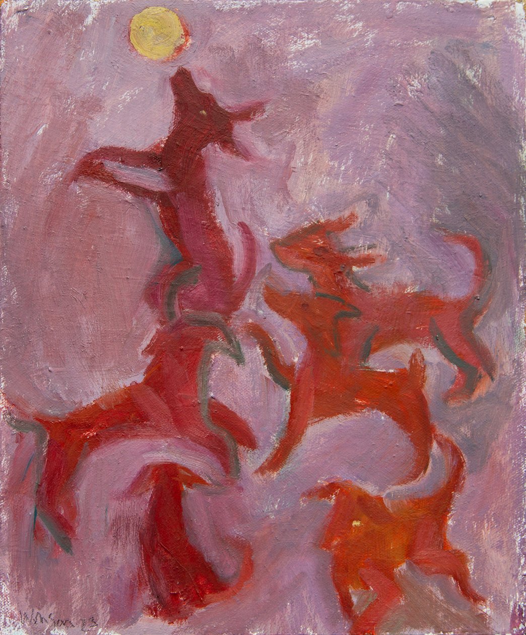 Six chiens, 2023 (huile sur toile) - Megan Williamson