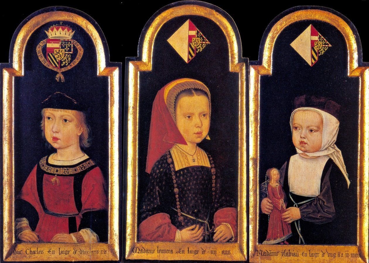 Archiduc Charles, le futur empereur romain germanique Charles V., avec ses sœurs Éléonore et Isabelle à l
