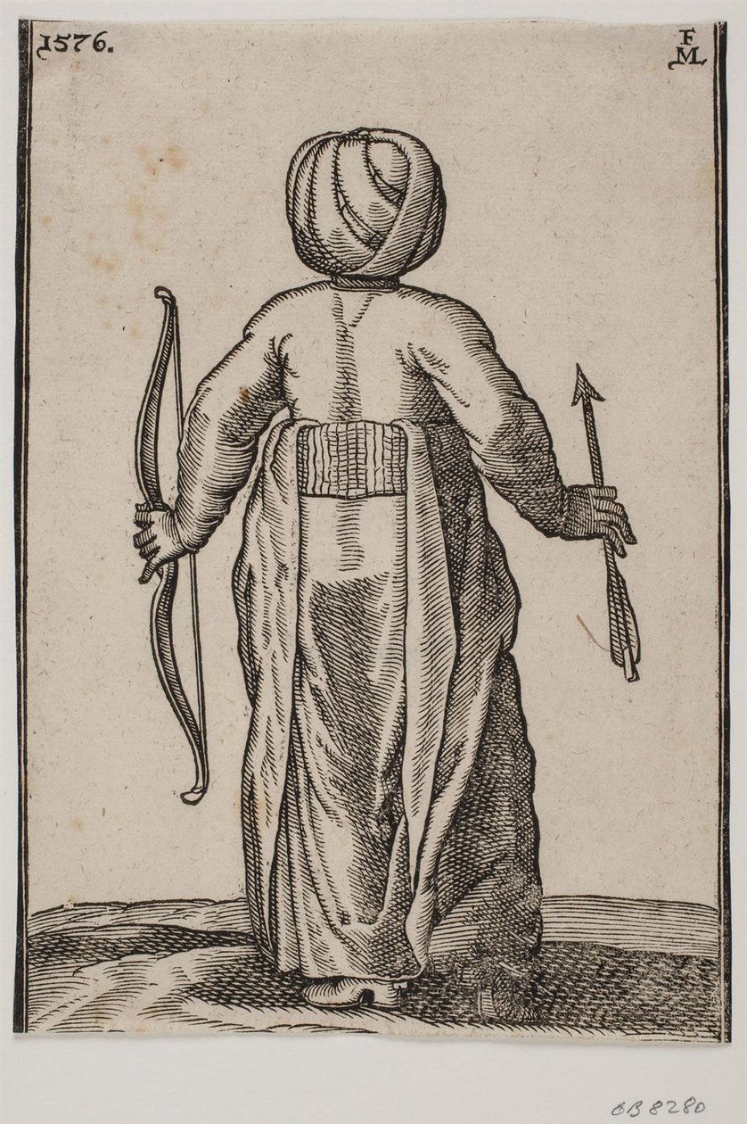 Archer debout vu de dos; une flèche dans la main droite, un arc dans la main gauche - Melchior Lorck