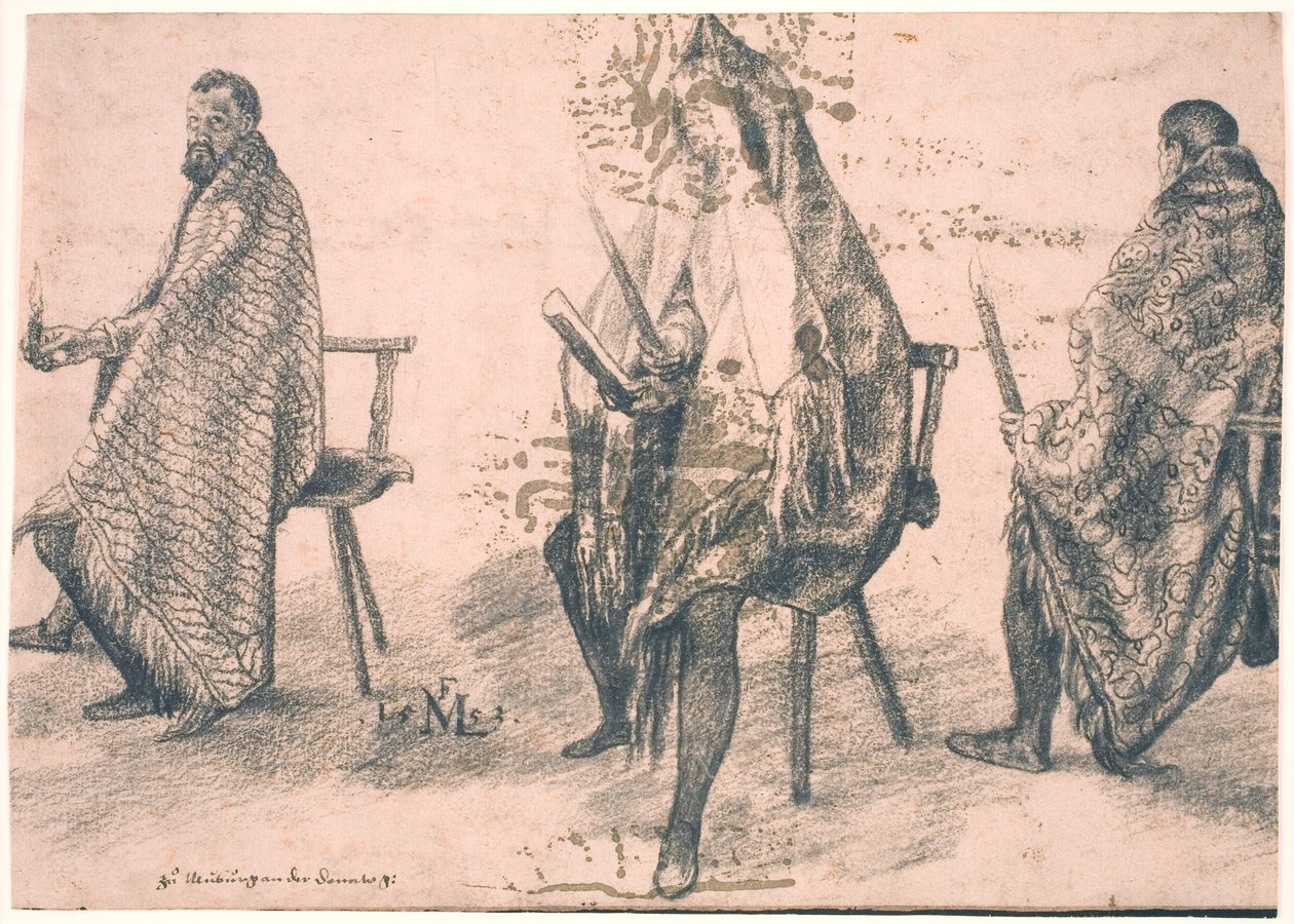 Trois hommes assis, chacun tenant une bougie à la main - Melchior Lorck
